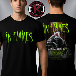 In Flames Band Latin America 26 Event Poster Schedule Tour Dates Unisex T Shirt Two Sided