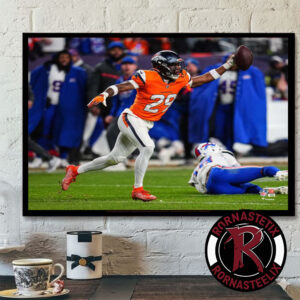 Ja’Quan McMillian Denver Broncos 2025 AFC Divisional Round Interception Celebration Photograph Poster Horizontal