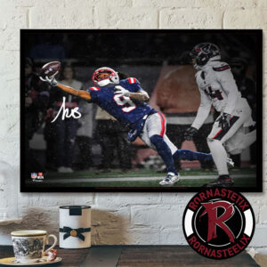 Kayshon Boutte New England Patriots 2025 AFC Divisional Round One Handed Touchdown Catch Spotlight Photograph Poster Horizontal
