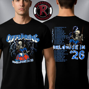 The Offspring Supercharged Worldwide in 26 Tour Swinging Skeleton 2026 Tour Schedule Tour Dates Unisex T Shirt Two Sided