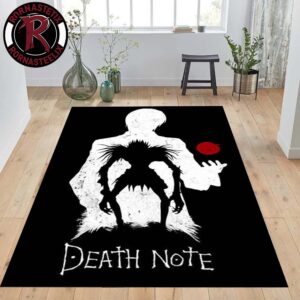 Death Note Light And Ryuk Apple Black Background Rug Carpet For Living Room