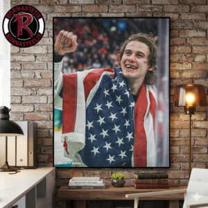 Jack Hughes Teeth Gold USA Hockey Team Olympic Winter 2026 Champion Poster Canvas Decor