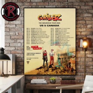 Gorillaz The Mountain Tour US And Canada 2026 Schedule Tour Dates Poster Canvas Decor