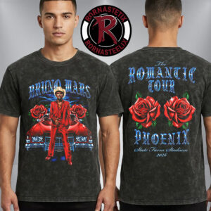 Bruno Mars Phoenix The Romantic Tour 2026 Merch State Farm Stadium 2026 Roses Graphic Photo Washed T Shirt
