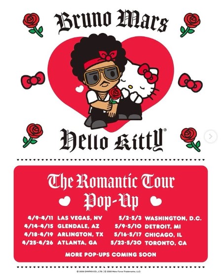 Bruno Mars x Hello Kitty The Romantic Tour 2026 Pop Up North America Schedule Tour Dates