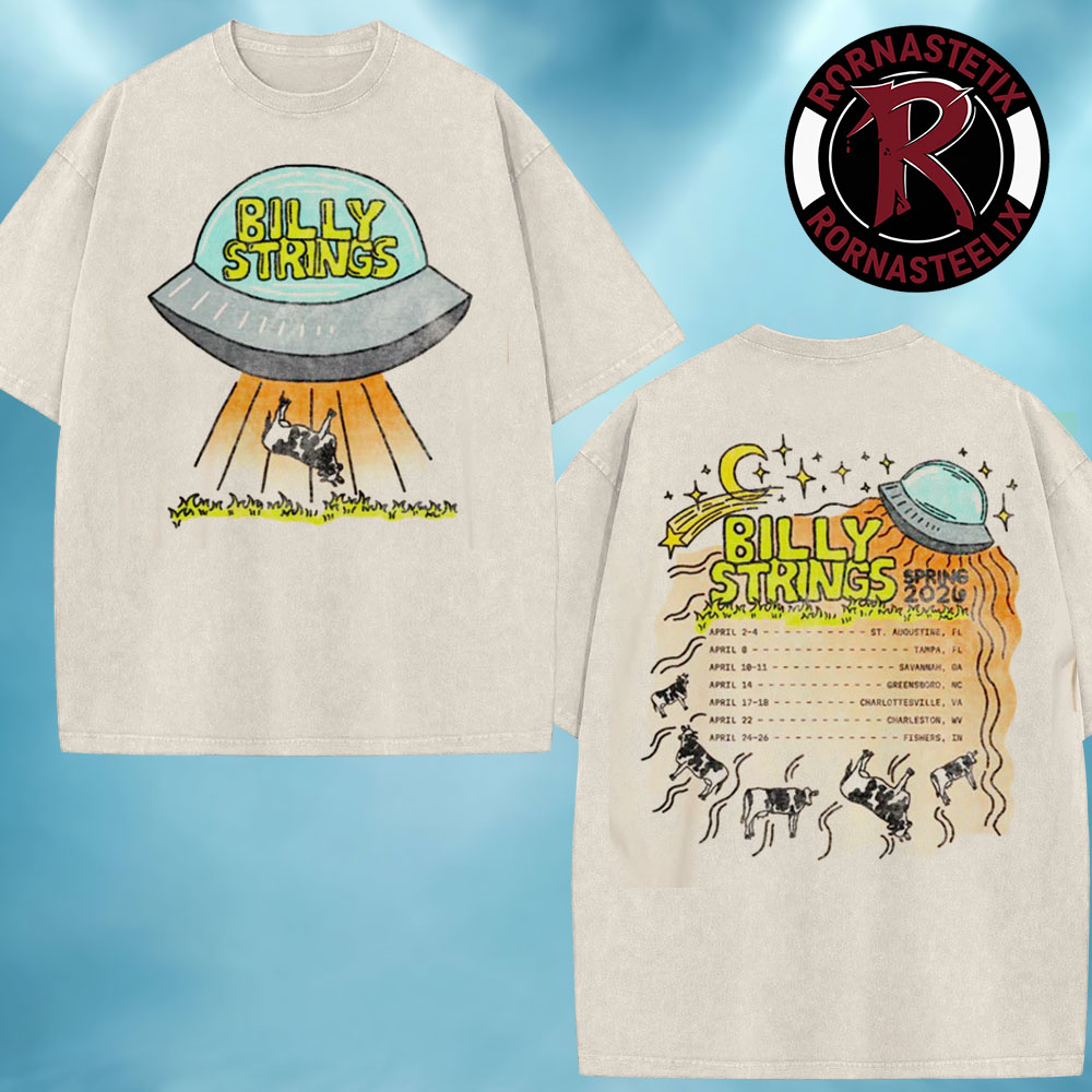 Billy Strings Spring 2026 Exclusive Merch UFO Tee With Dates Washed T-Shirt Billy Strings Spring 2026 Exclusive Merch UFO Tee With Dates Washed T-Shirt