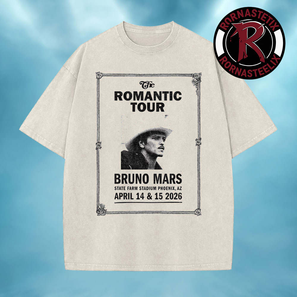 Bruno Mars Phoenix The Romantic Tour 2026 Limited Edition At State Farm Stadium Phoenix AZ Washed T-Shirt Bruno Mars Phoenix The Romantic Tour 2026 Limited Edition At State Farm Stadium Phoenix AZ Washed T-Shirt