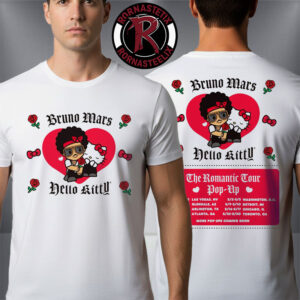 Bruno Mars  x Hello Kitty The Romantic Tour 2026 Pop Up North America Schedule Tour Dates Unisex T-Shirt Two Sided