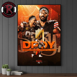 Celebrates Myles Garrett Cleveland Browns 2026 Defensive Player Of The Year Poster Canvas Decor