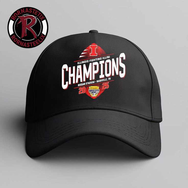 Illinois Fighting Illini Champions 2025 Music City Bowl Championship At Nissan Stadium Nashville TN Hat Cap Illinois Fighting Illini Champions 2025 Music City Bowl Championship At Nissan Stadium Nashville TN Hat Cap