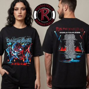Iron Maiden Run For Your Lives World Tour 2026 Eddie’s Dive Bar Athens Merch Cyber Electric Tour Dates Unisex T Shirt Two Sided