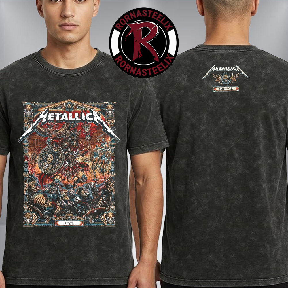 Metallica M72 Athens Event Tee At Olympic Stadium Greece On May 9 2026 The Warrior Olympus God Art By Juan Ma Orozco M72 European Tour 2026 Washed T-Shirt Metallica M72 Athens Event Tee At Olympic Stadium Greece On May 9 2026 The Warrior Olympus God Art By Juan Ma Orozco M72 European Tour 2026 Washed T-Shirt