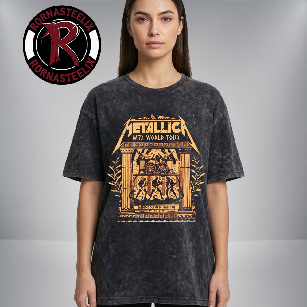 Metallica M72 Athens Greece Exclusive Tee At Olympic Stadium On May 9 2026 M72 World Tour 2026 Rocks In Olympus Washed T Shirt Metallica M72 Athens Greece Exclusive Tee At Olympic Stadium On May 9 2026 M72 World Tour 2026 Rocks In Olympus Washed T Shirt