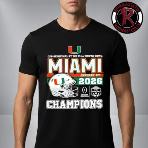 Miami Hurricanes CFP Semifinal Vrbo Fiesta Bowl Champions 2025-26 Helmet Unisex T-Shirt