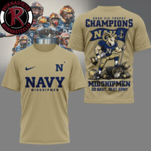 Navy Midshipmen Mascot NCAA CIC Trophy Champions 2025 Unisex T-Shirt