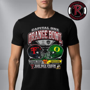 Oregon Ducks vs Texas Tech Red Raiders NFL Capital One Orange Bowl Dueling Helmets On January 1 2025 At Hard Rock Stadium Unisex T-Shirt