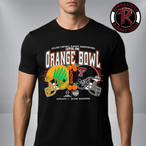 Texas Tech Red Raiders x Oregon Ducks CFP Quarterfinal Capital One Orange Bowl 2025-26 Helmet Tee January 1 2026 Miami Gardens Unisex T-Shirt