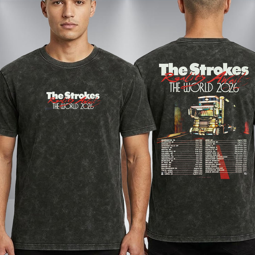 The Strokes Reality Awaits The World 2026 Schedule Tour Dates Washed T-Shirt The Strokes Reality Awaits The World 2026 Schedule Tour Dates Washed T-Shirt