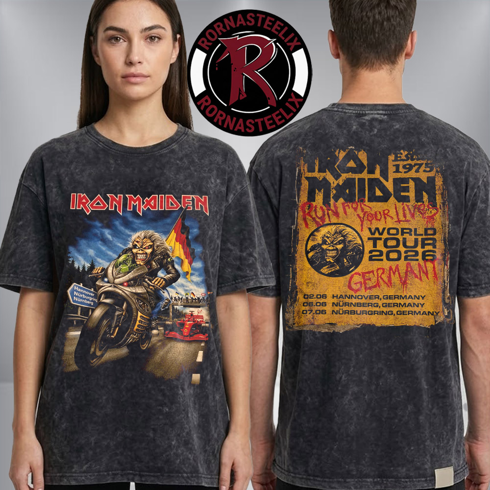 Iron Maiden Germany Run For Your Lives World Tour 2026 Eddie's Dive Bar At Gilde Parkbuhne Hannover DE Washed T Shirt Iron Maiden Germany Run For Your Lives World Tour 2026 Eddie's Dive Bar At Gilde Parkbuhne Hannover DE Washed T Shirt