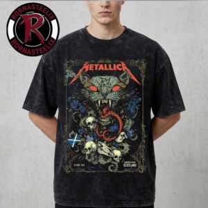 Metallica Glasgow Scotland Venue Poster At Hampden Park On June 25 2026 Evil Cat Washed T Shirt
