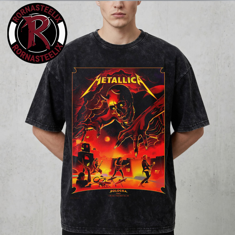 Metallica M72 Bologna Event Poster At Stadio Renato Dall’Ara de Bologna On June 3 2026 M72 World Tour 2026 Washed T Shirt Metallica M72 Bologna Event Poster At Stadio Renato Dall’Ara de Bologna On June 3 2026 M72 World Tour 2026 Washed T Shirt