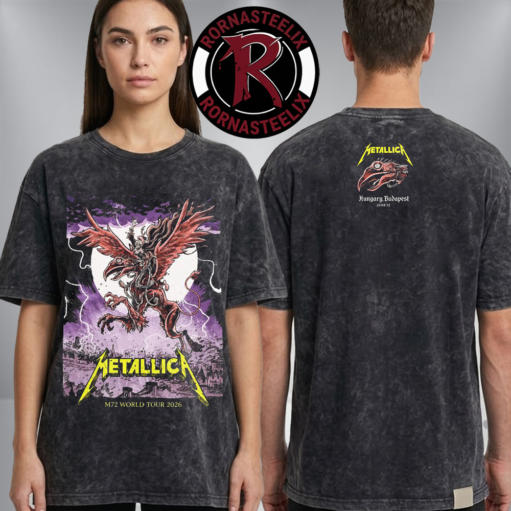 Metallica M72 Budapest Hungary Night 2 Exclusive Tee On June 13 Artwork By Mark Lazlo Wizard Griffin Washed T Shirt Metallica M72 Budapest Hungary Night 2 Exclusive Tee On June 13 Artwork By Mark Lazlo Wizard Griffin Washed T Shirt