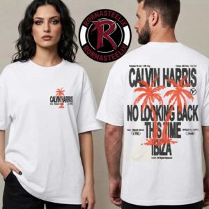 Calvin Harris x Ushuaia Ibiza Limited Collection 2026 Ecru Palm Tree No Looking Back This Time Ibiza Show Dates Unisex T Shirt Two Sided