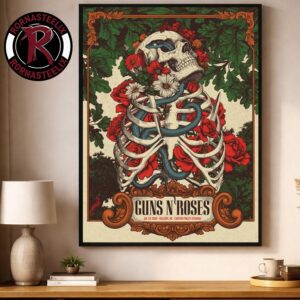 Guns N Roses Raleigh NC 2026 Event Poster At Carter Finley Stadium On July 23 2026 Skeleton Flowers 5 Years Comeback Poster Decor Canvas