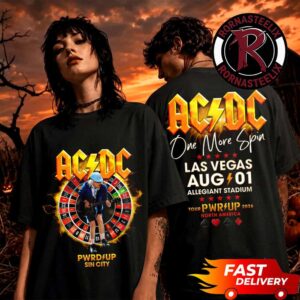 ACDC Las Vegas Pwr Up Tour 2026 Merch Tee Pwrd Up Sin City One More Spin At Allegiant Stadium On August 1 2026 North America Unisex T Shirt Two Sided