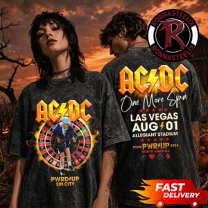 ACDC Las Vegas Pwr Up Tour 2026 Merch Tee Pwrd Up Sin City One More Spin At Allegiant Stadium On August 1 2026 North America Washed T Shirt