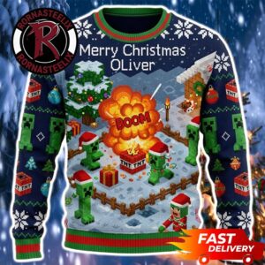 Creeper TNT Merry Christmas Oliver 2026 Minecraft Ugly Sweater
