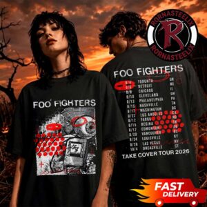 Foo Fighters Black Doodle Take Cover Tour 2026 Tour Dates Schedule August And September 2026 Unisex T Shirt Two Sided