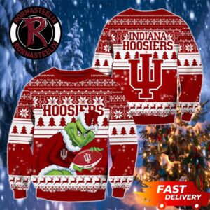 Indiana Hoosiers Grinch Mascot Christmas Gift NCAA Ugly Sweater