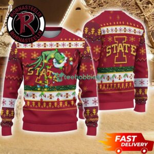Iowa State Cyclones Grinch Hand Christmas Gift NCAA Ugly Sweater