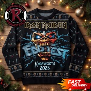 Iron Maiden Eddfest Knebworth 2026 Black Eddie Head Pattern Christmas Iron Maiden Ugly Sweater
