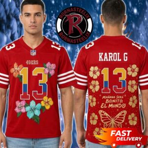 Karol G Viajando Por El Mundo Tropitour 2026 x Francisco 49ers Jersey At Levi’s Stadium Santa Clara On August 21 22 2026 Football Jersey
