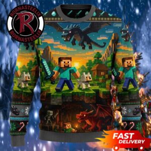 Minecraft Steve Warrior Fights Ender Dragon Minecraft Ugly Sweater