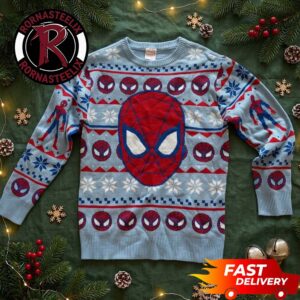 Spider Head Light Blue And Navy Pattern Gift Christmas Spider Man Ugly Sweater