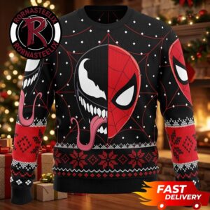 Spider Man x Venom Comic Spider Head Pattern Spider Man Ugly Sweater