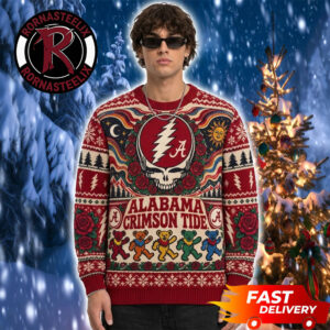 Alabama Crimson Tide x Grateful Dead Christmas Roses Pattern Fan Gift NCAA Ugly Sweater
