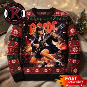 Angus Young Rock N Roll Guitar Christmas Pattern Gift ACDC Ugly Sweater
