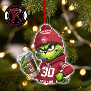 Atlanta Hawks x Grinch Coffee Custom Name Christmas Holiday Gift 2026 NBA Ornament