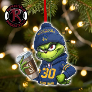 Golden State Warriors x Grinch Coffee Custom Name Christmas Holiday Gift 2026 NBA Ornament
