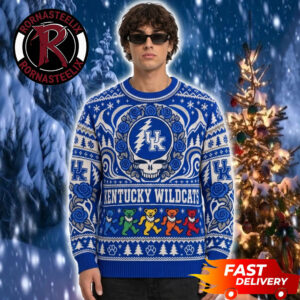 Kentucky Wildcats x Grateful Dead Blue Flowers Logo Pattern Christmas Fan Gift NCAA Ugly Sweater