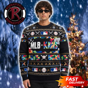 MLB x KAWS Baseball Logo Camo Colorful Christmas MLB Ugly Sweater