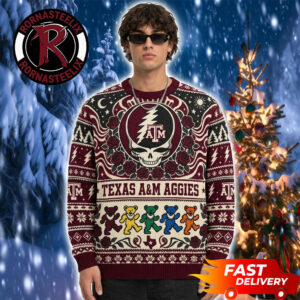 Texas A&M Aggies x Grateful Dead Christmas Dancing Bears Fan Gift NCAA Ugly Sweater