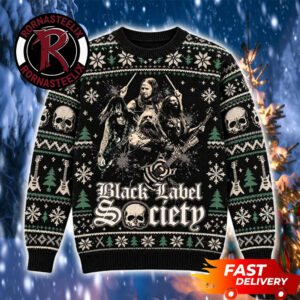 Black Label Society 2026 Collage Skull Guitar Christmas Black Label Society Ugly Sweater