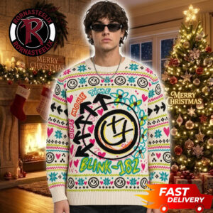 Blink 182 One More Time Smiley Logo Christmas Blink 182 Ugly Sweater