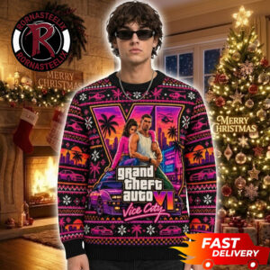 Grand Theft Auto VI Vice City Neon Sunset Artwork Christmas 2026 GTA VI Ugly Sweater