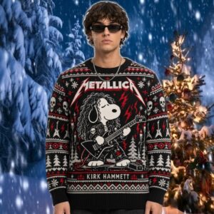 Metallica x Snoopy Cosplay Kirk Hammett Guitarist Skull Pattern Christmas 2026 Metallica Ugly Sweater